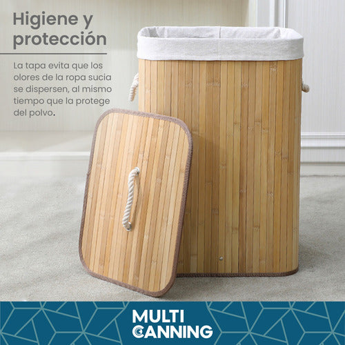 Canasto Cesto Ropa Sucia Tapa Bambu Organizador Grande Color Marrón