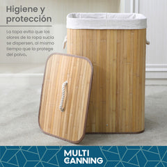 Canasto Cesto Ropa Sucia Tapa Bambu Organizador Grande Color Marrón