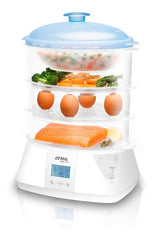 Vaporera Digital Atma Va8121 900w Timer 3 Bandejas Alarma Color Blanco