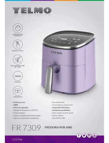 Freidora De Aire Yelmo Fr-7309 Digital 5 Litros 1400w Dig Violeta