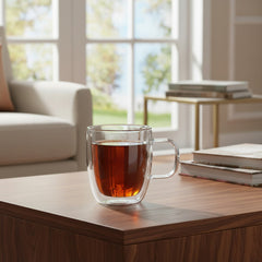 Taza Vidrio Café Doble Pared Con Asa 2 Unidades Carol 350cc Vidrio Doble Asa
