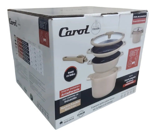 Set De Bateria Carol 6 En 1 Cacerola Bifera Colador Beige