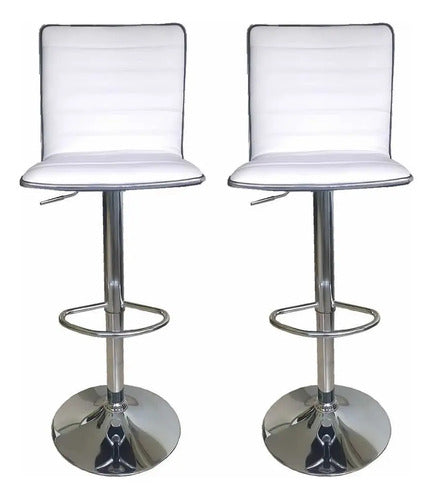 Pack De 2 Banquetas Giratorias Y Altura Ajustable Con Respaldo De Ecocuero Blanco Para Barra O Cocina Vivendi