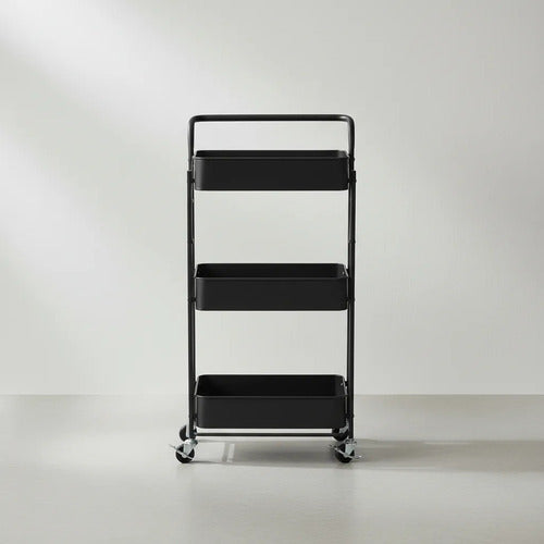 Carro Organizador Metal Negro Plegable 3 Estantes C/ruedas C Negro