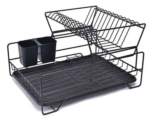 Escurridor Secaplatos Bandeja Vajilla Organiza Cocina Tm Negro
