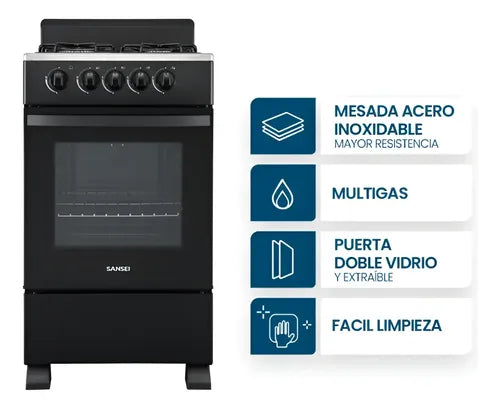 Cocina A Gas Sansei Essential 50 Cm Negra Multigas Negro