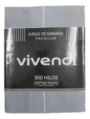 Juego Sabanas 2 Plazas 1/2 Vivendi Cotton Touch Gris 300h Gris Liso