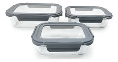 Set De 3 Tapers Contenedor De Vidrio Tapa Hermetica Carol Gris