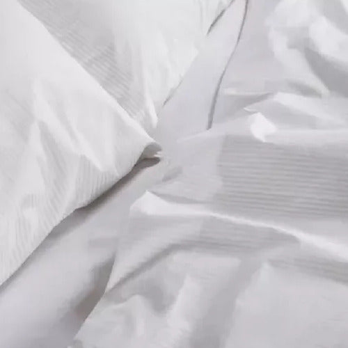 Juego Sabanas Cannon Classic Twin Blanco Raya 1 Plaza 1/2 Blanco Rayas