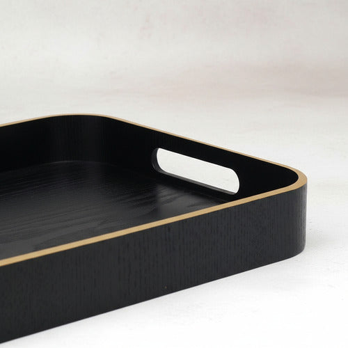 Bandeja Rectangular De Madera C/asas Carol 35 X 28 X 4,5cm Negro