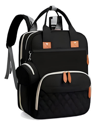 Mochila Multifunción Maternal Cambiador Cuna Para Bebe Negro Negro Liso
