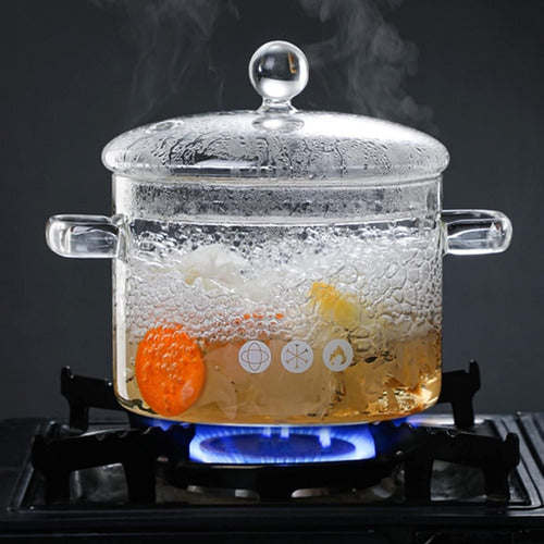 Olla De Vidrio Transparente Con Tapa Coccion 3l Tm 12122 Blanco