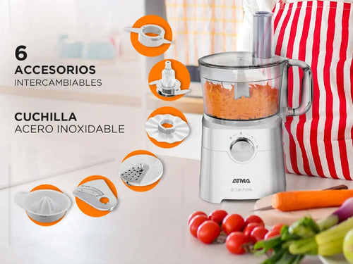 Multiprocesadora Atma Mp8405p De 1.2l 650w 2 Vel + Pulsador Color Blanco
