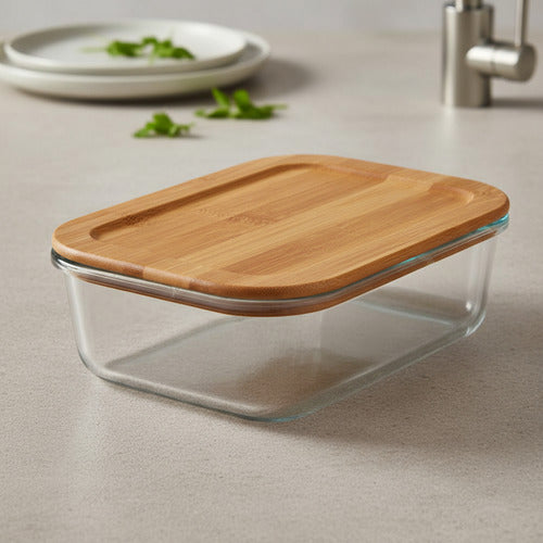 Taper Contenedor Vidrio Hermetico Bambu Carol De 1520ml Marrón Claro