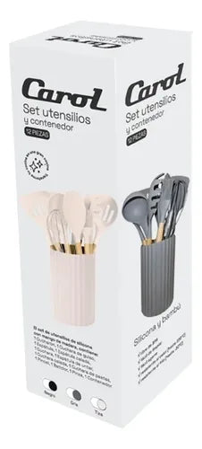 Set De 12 Utensillos De Cocina Carol 68012 C/contenedor Beige