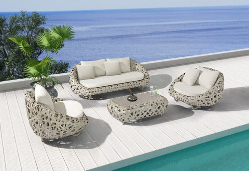 Juego De Sillones Mesita Living Jardin Exterior Ratan Curl Gris Curl