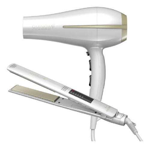 Secador De Pelo Ga.ma Bora + Planchita Elegance Led Quinoa Blanco