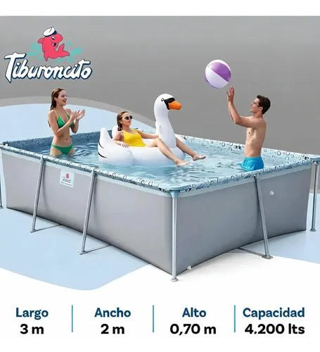 Pileta De Lona Tiburoncito N7 300x200x70cm Cap 4200l Gris Lisa
