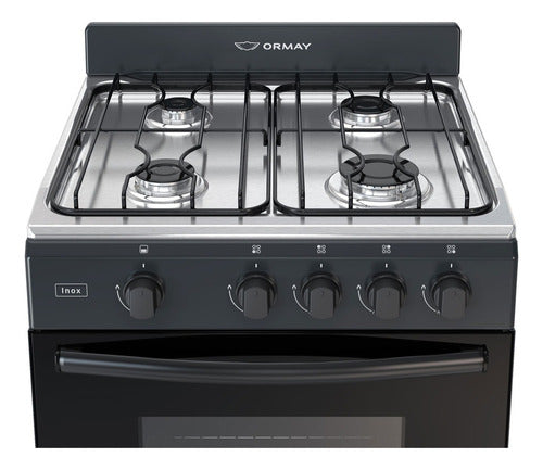 Cocina Multigas Ormay Inox Negra 4 Hornallas 91l Clase A Negro