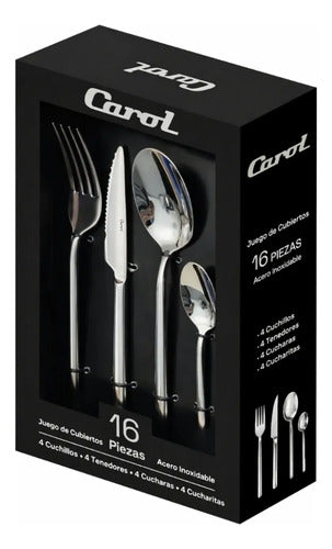 Juego De Cubiertos Premium Carol 16 Piezas Acero Inox Gris