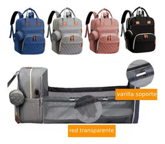 Mochila Multifunción Maternal Cambiador Cuna Para Bebe Gris Azul Liso