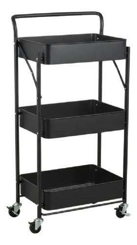 Carro Organizador Metal Negro Plegable 3 Estantes C/ruedas C Negro