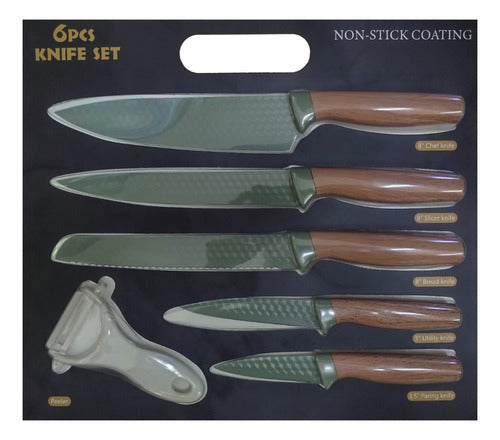 Juego De Cuchillos 6 Piezas Chef Pan Rallador Acero Inox Tm Verde Musgo