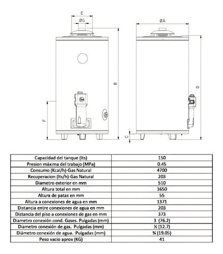 Termotanque A Gas Natural De Pie 150 Lts Tgnp150rh Rheem Mm Color Gris Oscuro