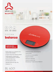 Balanza De Cocina Ultracomb Bl-6001 3kg Digital Led 3 Kg Rojo
