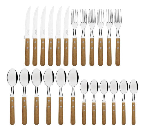 Set 24 Piezas Cubiertos Tramontina Dynamic Mango Madera Marrón