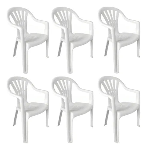 6 Sillas Plasticas Apilables Interiores Exteriores Tm H:100k Blanco Lisa