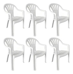 6 Sillas Plasticas Apilables Interiores Exteriores Tm H:100k Blanco Lisa