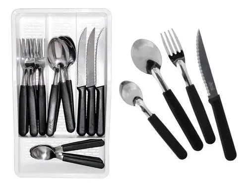 Juego Cubiertos 24 Pzas En Cubiertera Carol Colores Tradic Color Negro