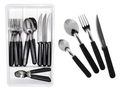 Juego Cubiertos 24 Pzas En Cubiertera Carol Colores Tradic Color Negro