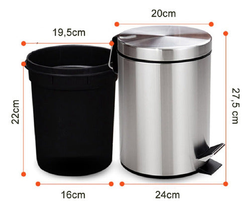 Tacho Cesto De Basura 5 Litros Con Pedal Acero Inoxidable Tm Gris