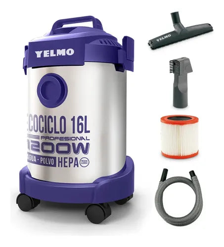 Aspiradora De Tacho Yelmo Ecociclo 16l As-3314 Plateada E Índigo 50hz Plateado/índigo