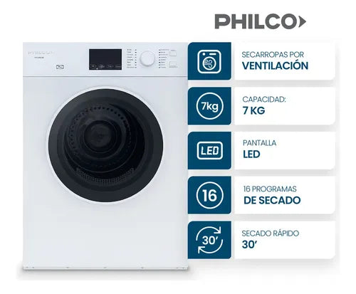 Secarropas Por Ventilación Philco Phsa072b 7kg Blanco Blanco