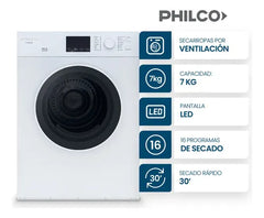 Secarropas Por Ventilación Philco Phsa072b 7kg Blanco Blanco