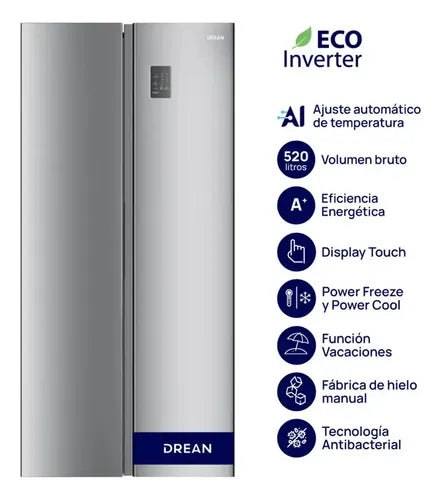 Heladera C/freezer Drean Dsp480lkrss0 Side By Side 456lts Inoxidable