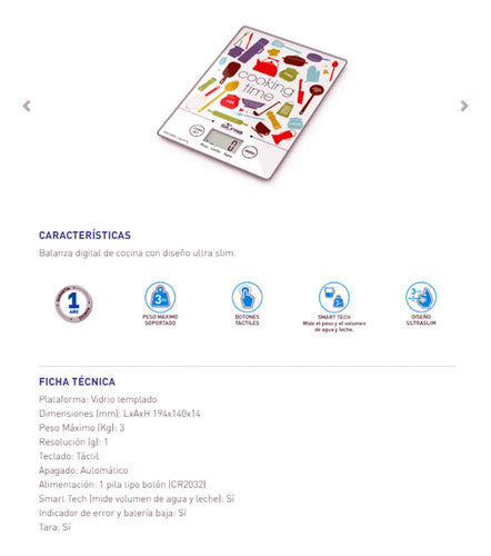 Balanza Digital De Cocina Con Diseño Ultra Slim Silfab Bc300 Capacidad Máxima 3 Kg