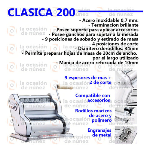 Maquina Pastalinda Clasica 200 Cromada 20cm Pastas Fideos
