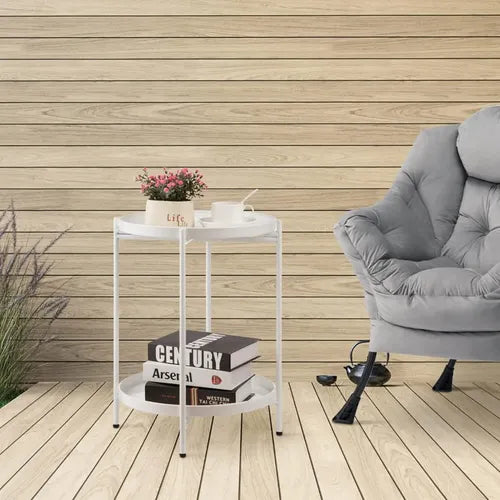 Mesa Ratona Mesa De Arrime De Luz Metal 2 Estantes Vivendi Blanco
