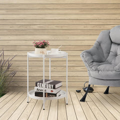 Mesa Ratona Mesa De Arrime De Luz Metal 2 Estantes Vivendi Blanco