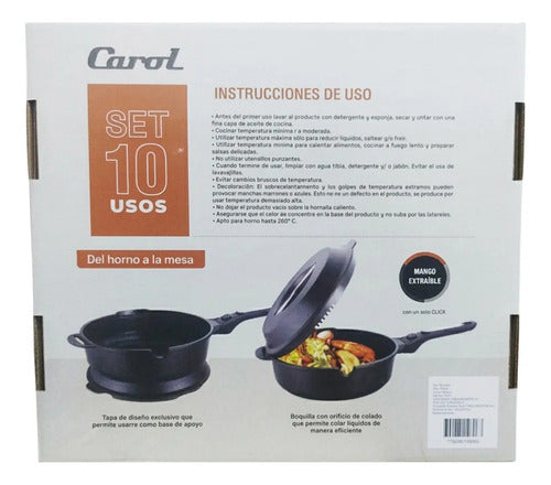 Set Carol Cacerola 28cm Sarten Freidor Alum Fundido 10 Usos Negro