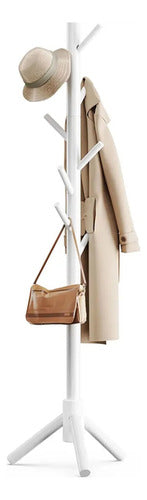 Perchero De Pie De Madera Con Base De 3 Soportes Blanco