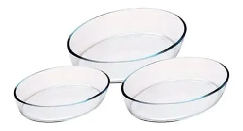 Juego De 3 Asaderas Bandejas Ovaladas Vidrio Templado Transparente