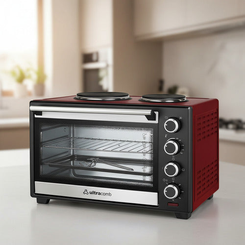 Horno Eléctrico Ultracomb Uc50acn Con 2 Anafes 50lts Rojo