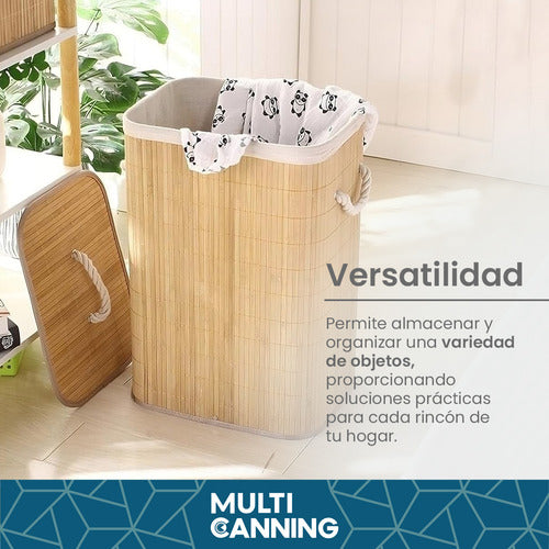 Canasto Cesto Ropa Sucia Tapa Bambu Organizador Grande Color Marrón