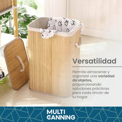 Canasto Cesto Ropa Sucia Tapa Bambu Organizador Grande Color Marrón