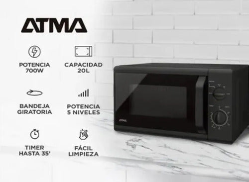 Microondas Rotativo Atma 20lts Matrb20ubn Negro 700w